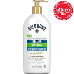 Etiqueta de Gold Bond loción sensible para piel seca y sensible.