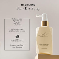 Goldie Locks Blow Dry Spray flyaway-tamer to smooth texture and boost shine.