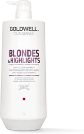 Goldwell Dualsenses Blondes & Highlights shampoo bottle neutralizes yellow tones on blonde hair