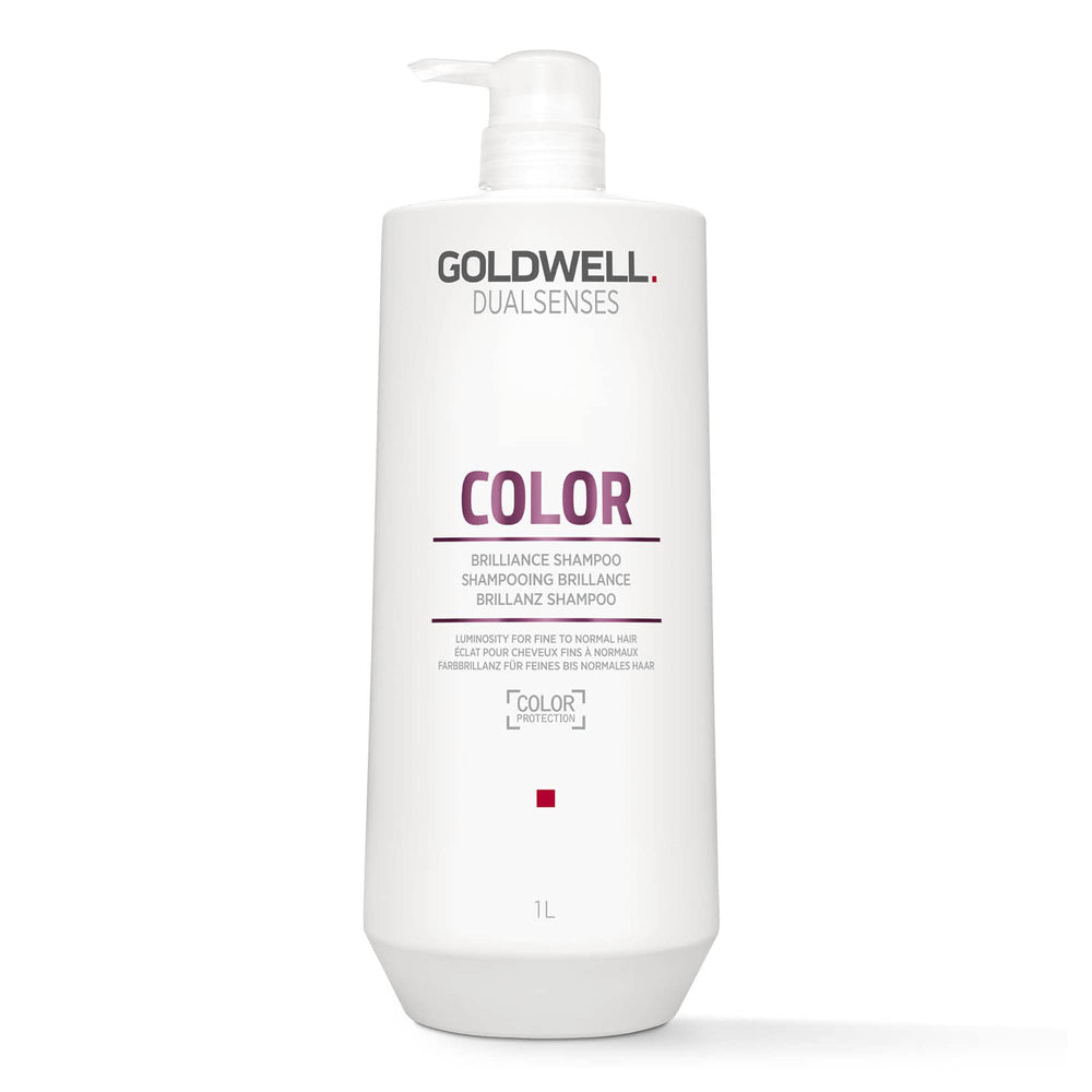Goldwell Dualsenses Color Brilliance Shampoo 1L bottle, color protection for vibrant, long-lasting results.
