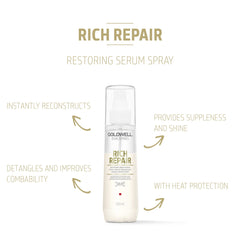 Goldwell Rich Repair Serum Spray, aplicación en pelo, facilita peinado y manejo.
