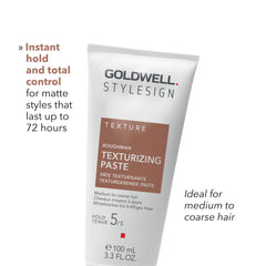 Goldwell Roughman Texturizing Paste shows a matte finish for durable, creative looks.