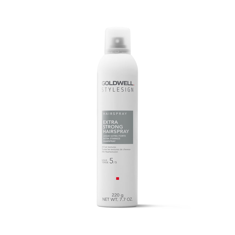 Goldwell StyleSign Extra Strong Hairspray bottle showing long-lasting hold and control.