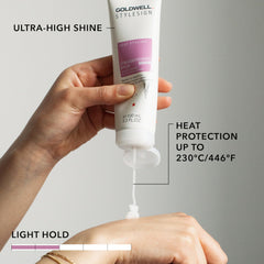 Goldwell StyleSign Straightening Balm pump dispense enables quick, even distribution for consistent straightening.
