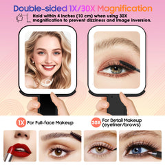 GOMIPURU double-sided 1x-30x mirror enables eyeliner and brow detailing with ease.