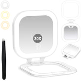 GOMIPURU travel mirror with light showing 1x/30x magnification for precise makeup application
