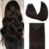 GOO GOO clip-in extensions 18inch close-up for natural blend and fullness.