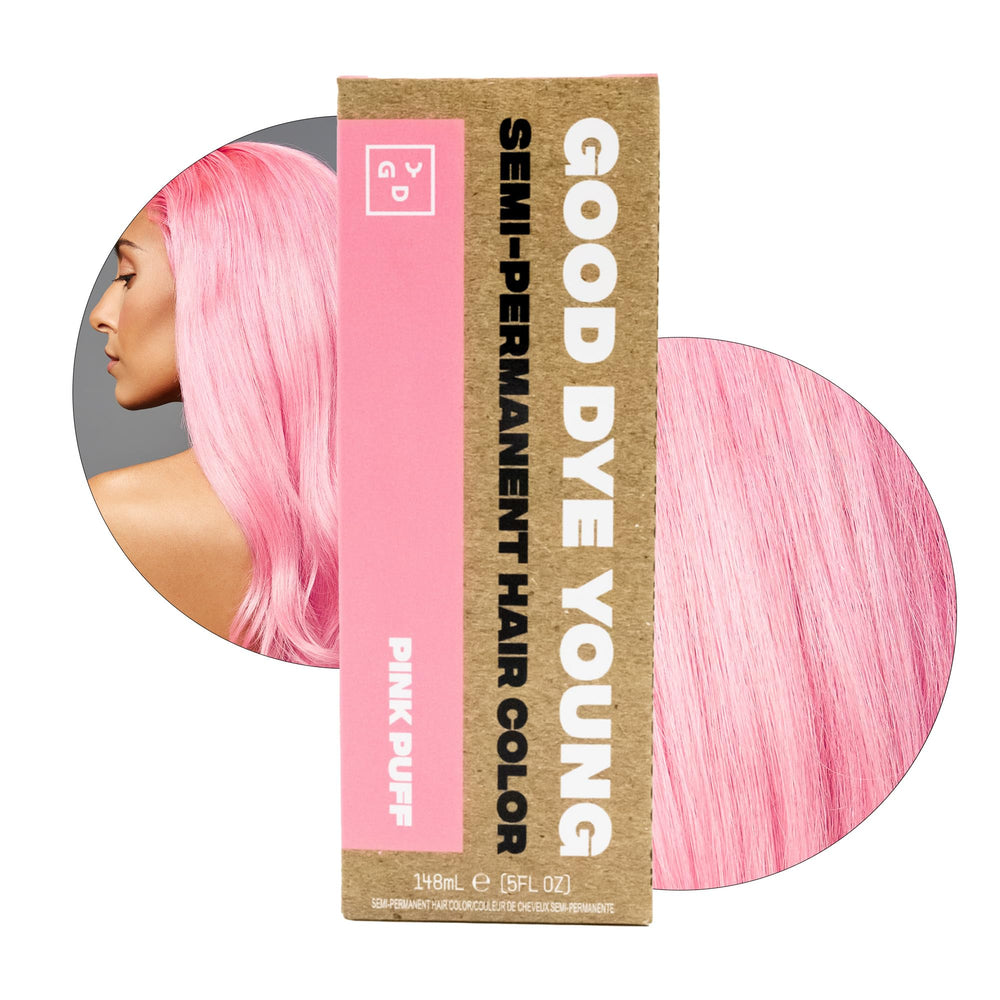 Good Dye Young pink puff dye bottle shows vibrant conditioning pink color
