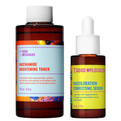 Good Molecules Niacinamide Brightening Toner bottle close-up for refreshed, even-toned skin.
