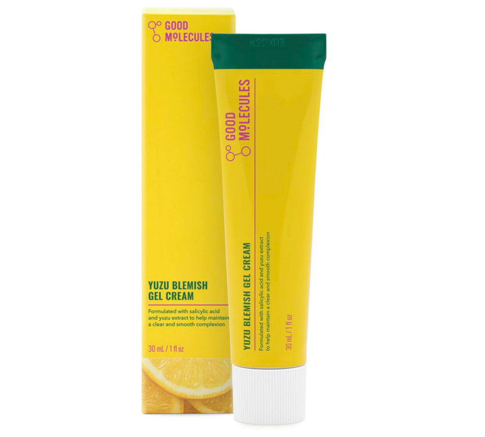 Good Molecules Yuzu Blemish Gel Cream envase compacto para uso diario y sensación ligera