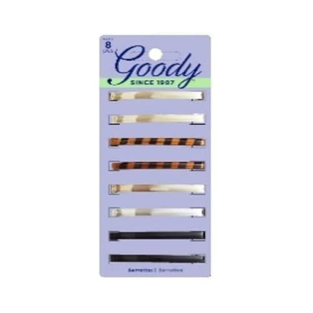 Goody Classics Barrettes 8-count pack, close-up, smooth edges for gentle styling.