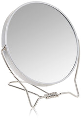 Goody two-sided makeup mirror with stand showing 1x and 3x magnification for precise on-the-go makeup.