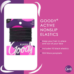Goody Nonslip elastic on ponytail demonstrates reliable hold during activity