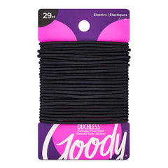 Goody Ouchless 29-count black hair ties close-up for gentle daily wear.