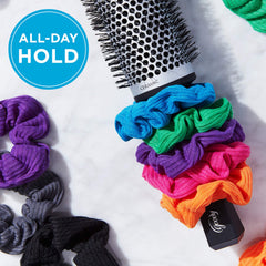 Goody scrunchies used in a bun for a smooth, crease-free look.