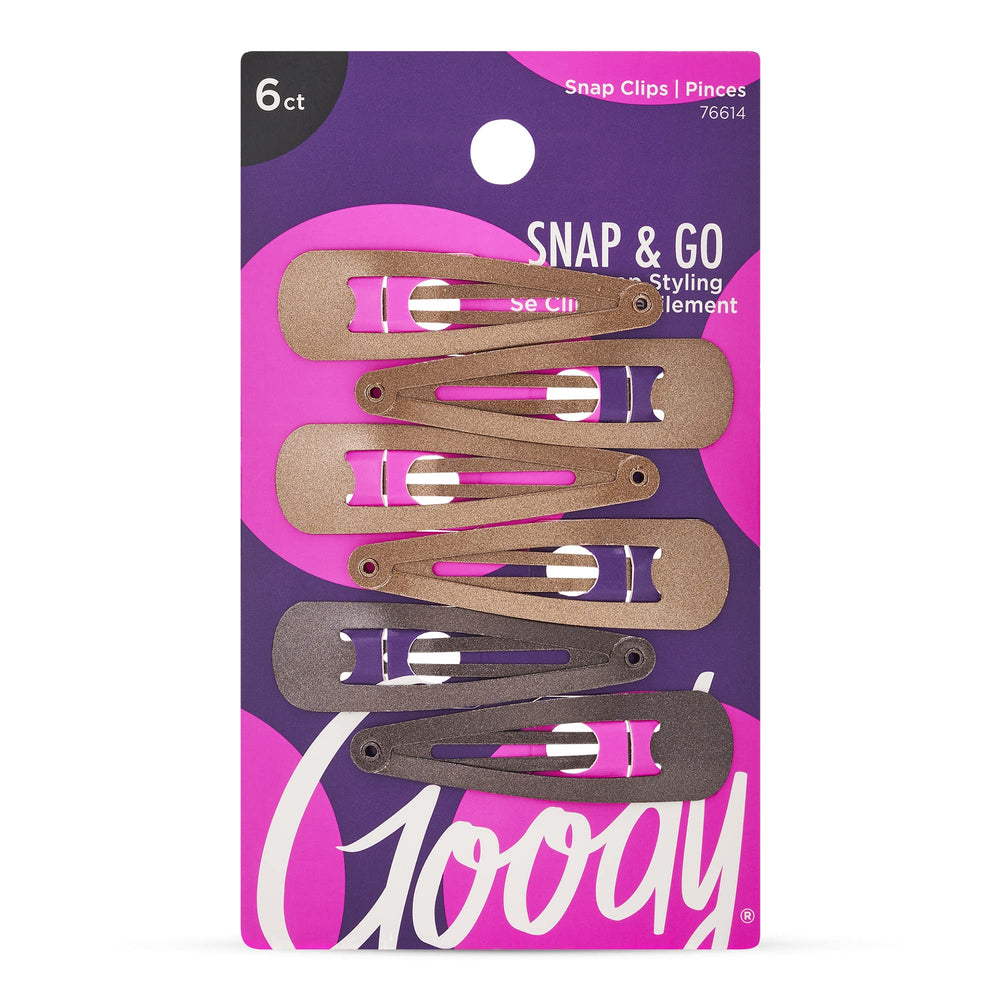 Goody Snap Clip in brunette with metallic finish secures flyaways all day