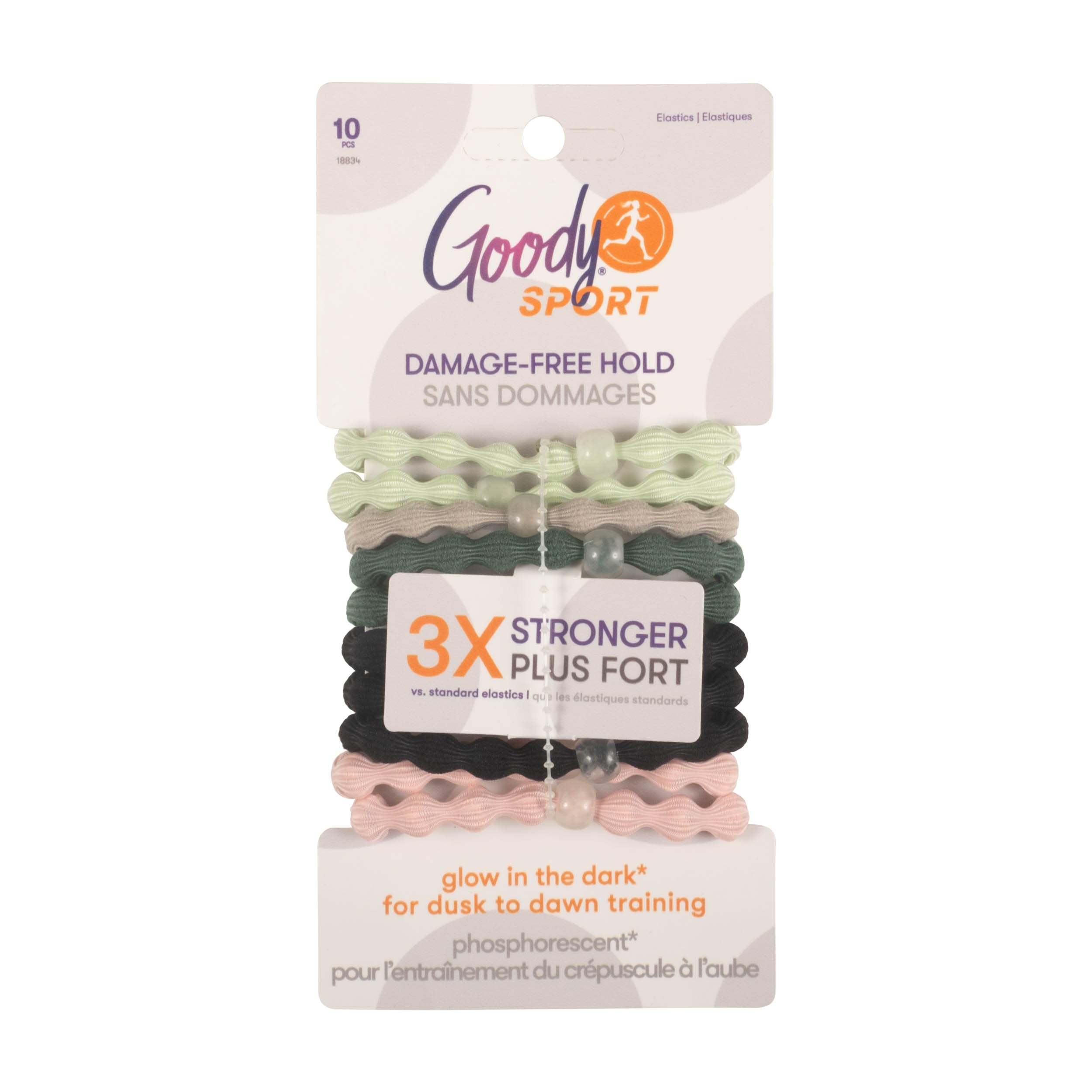 Goody Sport Forever glow-elastic hair ties pack for workouts with comfortable grip.