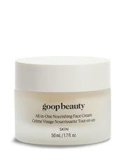 Goop Nourishing Face Cream jar close-up showing rich, creamy texture for deep hydration.