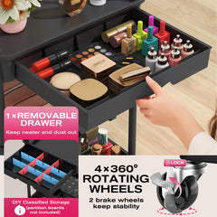 Goovilla 3-tier cart demonstrating stable storage for bottles and cosmetics