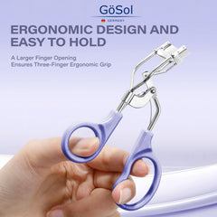 GÖSOL eyelash curler wide-head view for hooded or almond eyes.