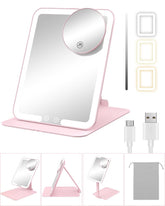 Gospire travel makeup mirror with lights and 10x magnification for precise makeup on the go.