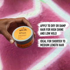 Apply Defiant Shine Pomade on damp hair for easy texture and flexible hold.