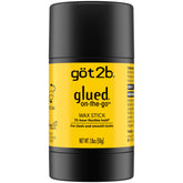 Packaging of got2b glued on-the-go wax stick for portable styling.