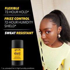 Close-up of got2b wax stick delivering a smooth, no-crunch finish on hair.