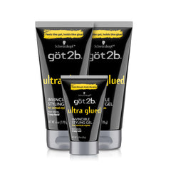 Got2B Ultra Glued Invincible gel with two full-size tubes delivers extreme hold for gravity-defying styles.