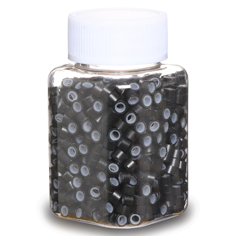 GOTDYA black extension beads close-up with silicone lining protects hair during fastening.