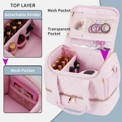 GR69N nail polish organizer case holds lamp and fifty bottles showcasing capacity.