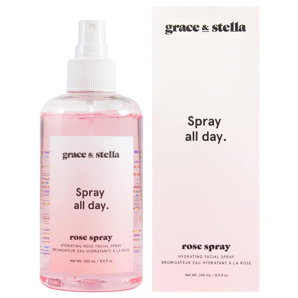 Grace & Stella agua de rosas en frasco de 240 ml para uso diario.