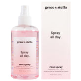 Grace & Stella agua de rosas en frasco de 240 ml para uso diario.