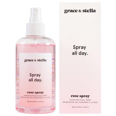 Grace & Stella agua de rosas en frasco de 240 ml para uso diario.