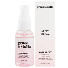 Grace & Stella bruma agua de rosas para rostro con hidratación suave y aroma agradable.