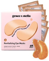 Grace & Stella caffeine under eye patches bottle close-up showing energizing formula