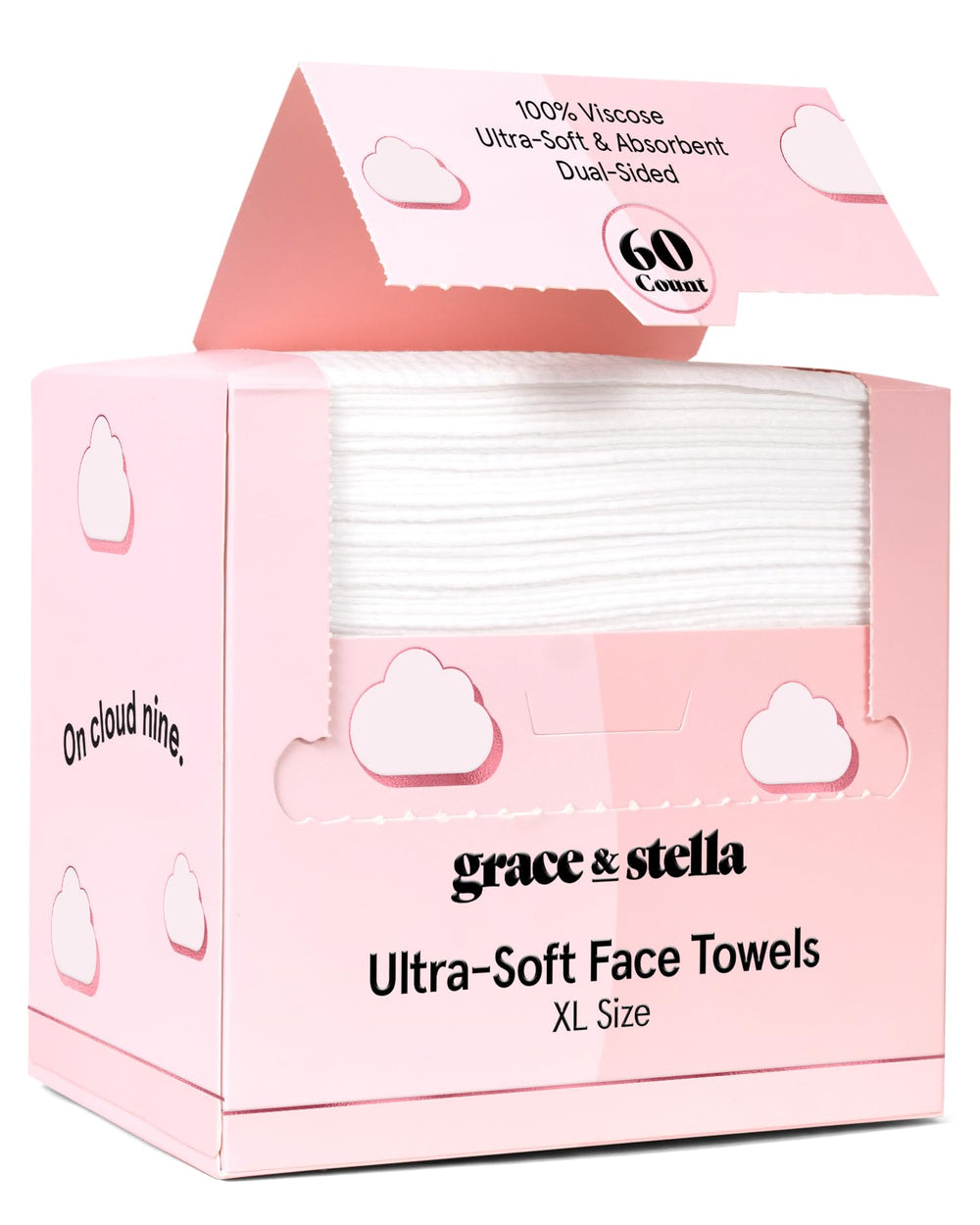Grace & Stella disposable XL face towels packaging for convenient travel cleansing