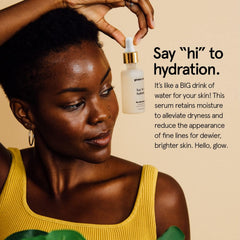 Grace & Stella HA serum bottle closeup showing lightweight hydration for all skin types