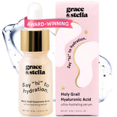 Grace & Stella hyaluronic acid serum bottle with pour delivers smooth hydration