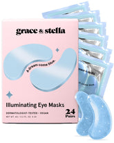 Grace & Stella parche de ojos gel azul para aplicación diaria y hidratación.