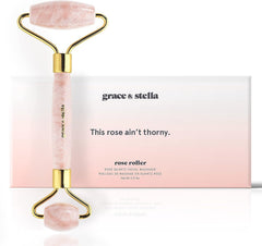 Grace & Stella rose quartz roller promotes lymphatic drainage and circulation