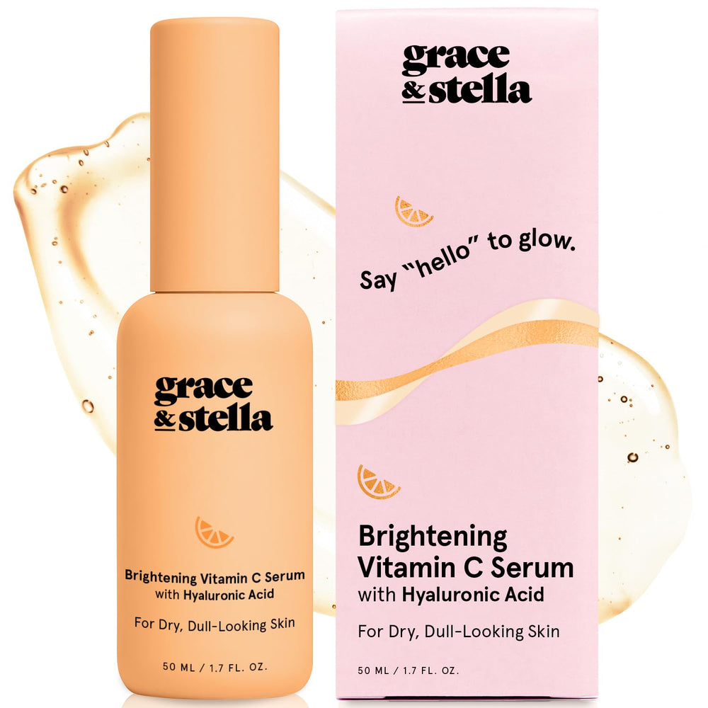 Grace & Stella Serum Vitamina C, botella luminosa para brillo diario.