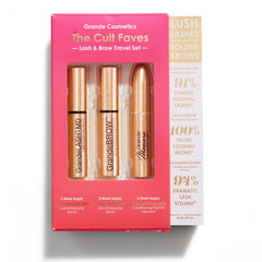 Grande Cosmetics Cult Faves Set packaging close-up for gift-ready travel prep.