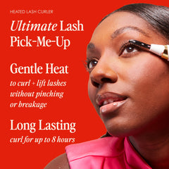 Grande Cosmetics Lash-Lift Heated Curler with two heat settings for customizable lift.