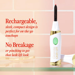 Grande Cosmetics Lash-Lift Heated Curler used with mascara for longer lasting curl.