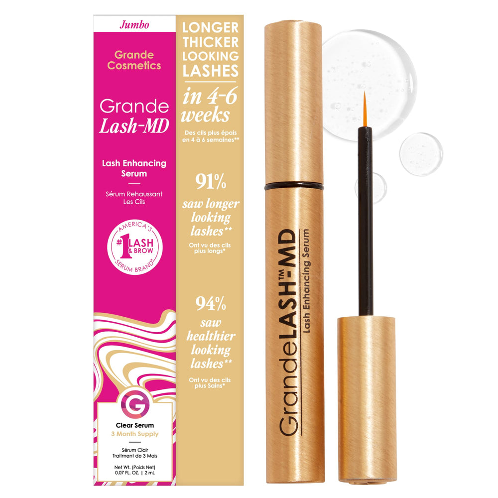 GrandeLASH-MD serum bottle highlighting longer-looking lashes.