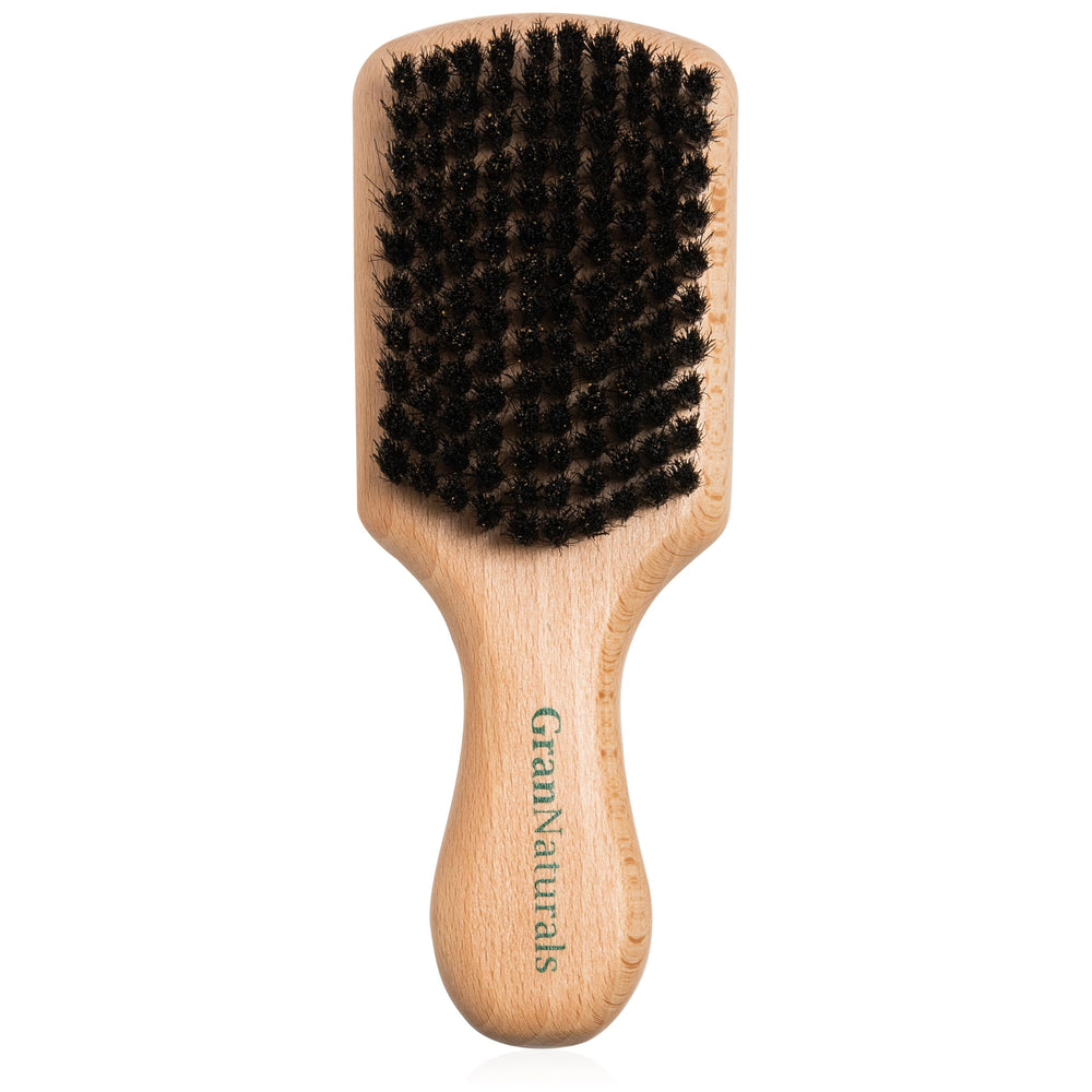 GranNaturals Soft Boar Bristle Hair Brush front view for gentle smoothing.