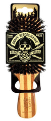 Grave Before Shave beard brush with laser etched Pine Guy logo for premium grooming