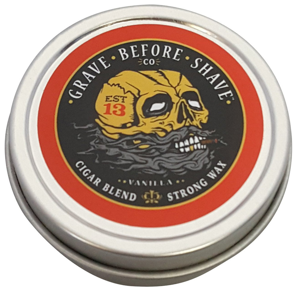 Grave Before Shave Fisticuffs cigar blend wax tin showing long lasting hold and aroma.