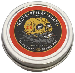 Grave Before Shave Fisticuffs cigar blend wax tin showing long lasting hold and aroma.